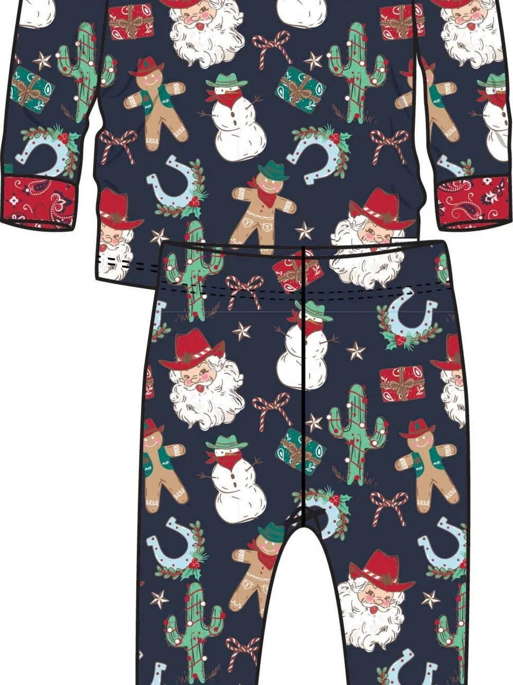 Ruggedbutts Softsnooze Santa Giddy Up Holiday Cowboy Print Pajama Set 7 8